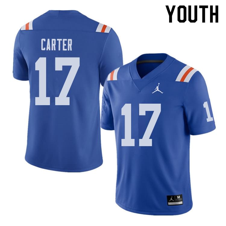 NCAA Florida Gators Zachary Carter Youth #17 Jordan Brand Alternate Royal Throwback Stitched Authentic College Football Jersey YQA8164PP